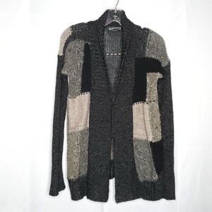 Marystyle Open Cardigan Sweater S Black Gray Color Block Geometric Patchwork